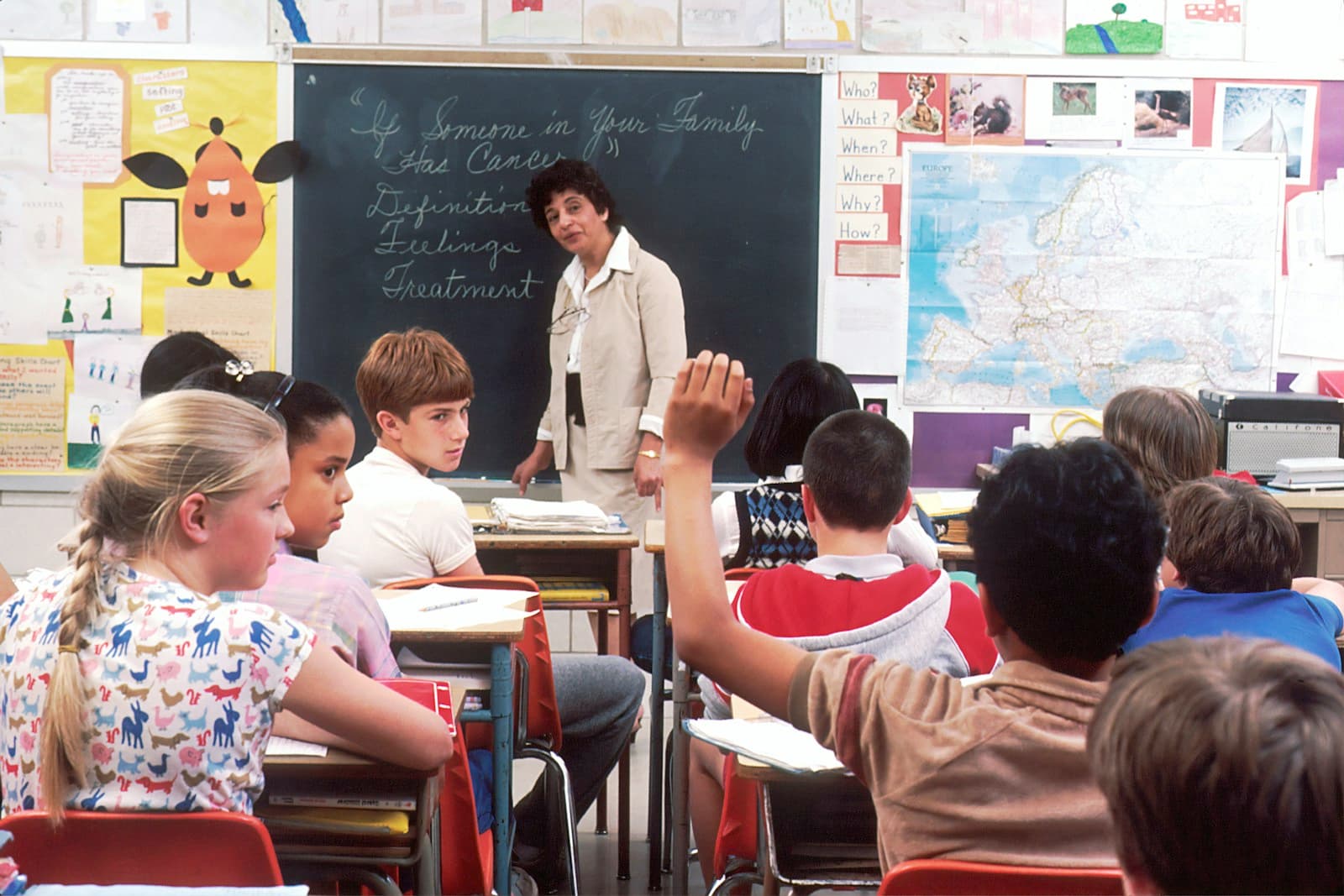 Student answering a question in class